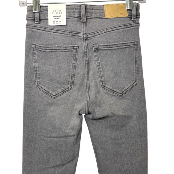 NWT Zara Gray High Rise Skinny Ankle distressed denim Jeans Womens 4 - Picture 4 of 11